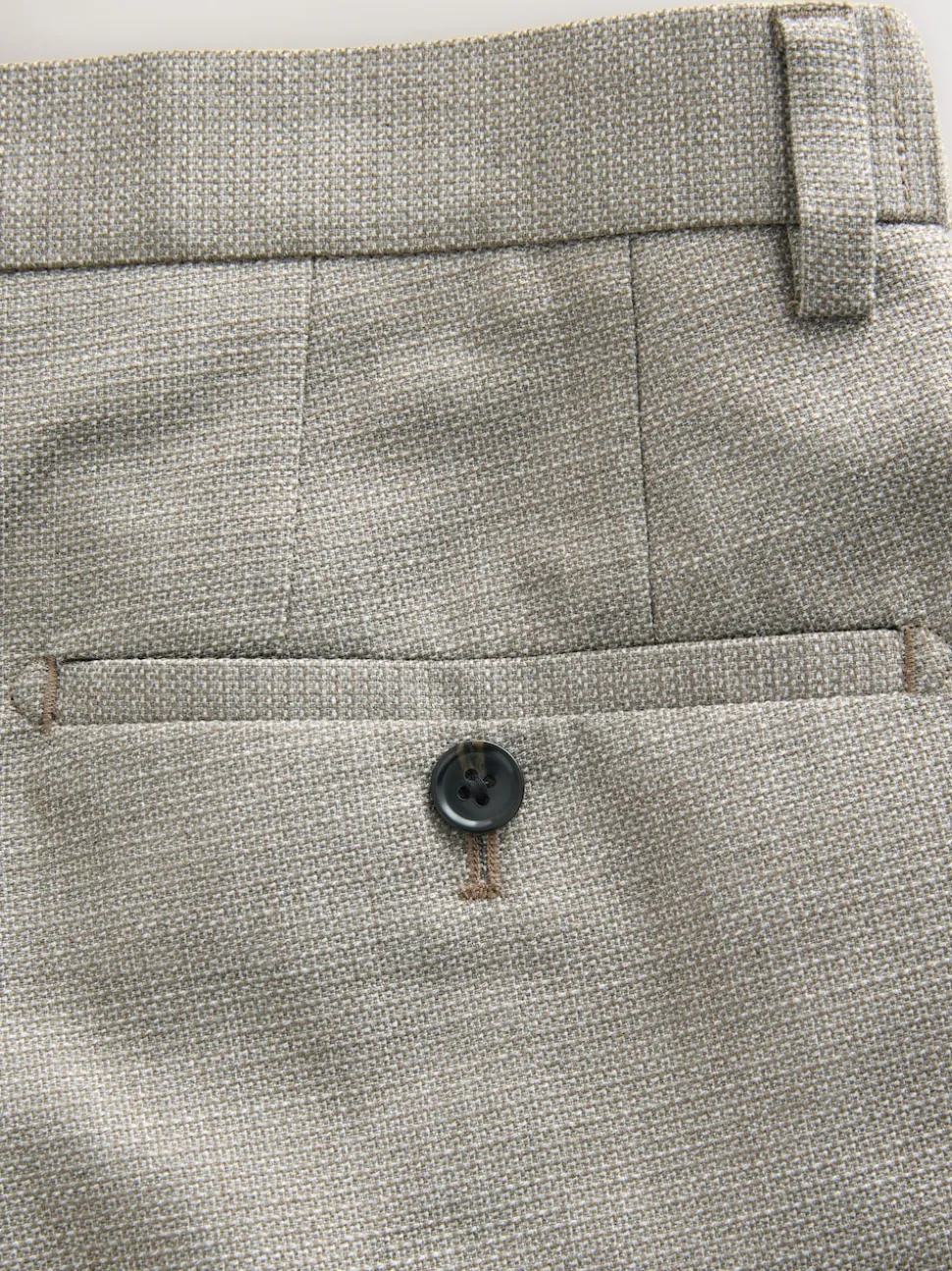 Neutral Regular Fit Smart Textured Trousers With Stretch Waistband