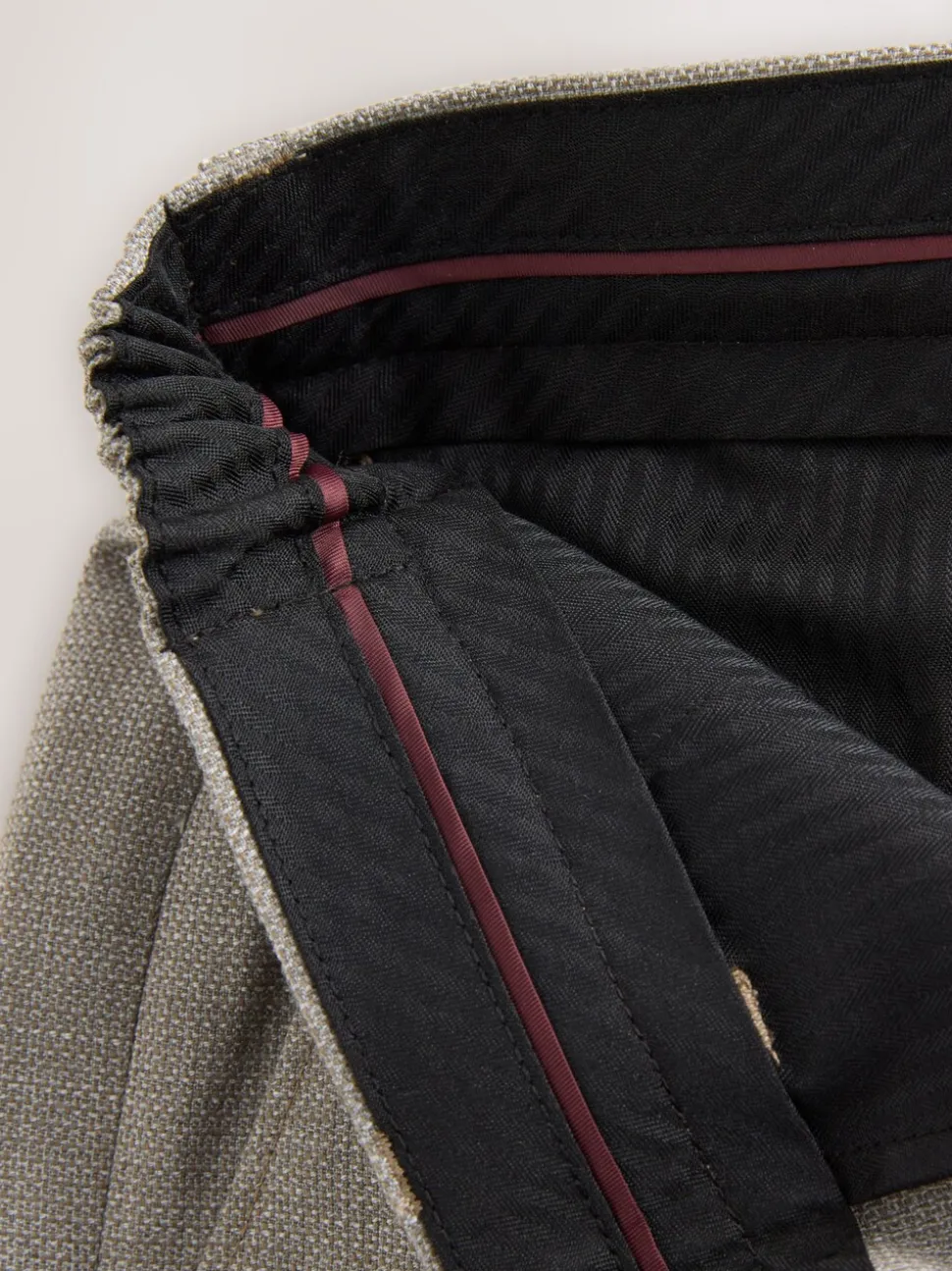 Neutral Regular Fit Smart Textured Trousers With Stretch Waistband