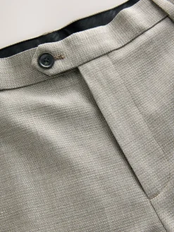 Neutral Regular Fit Smart Textured Trousers With Stretch Waistband