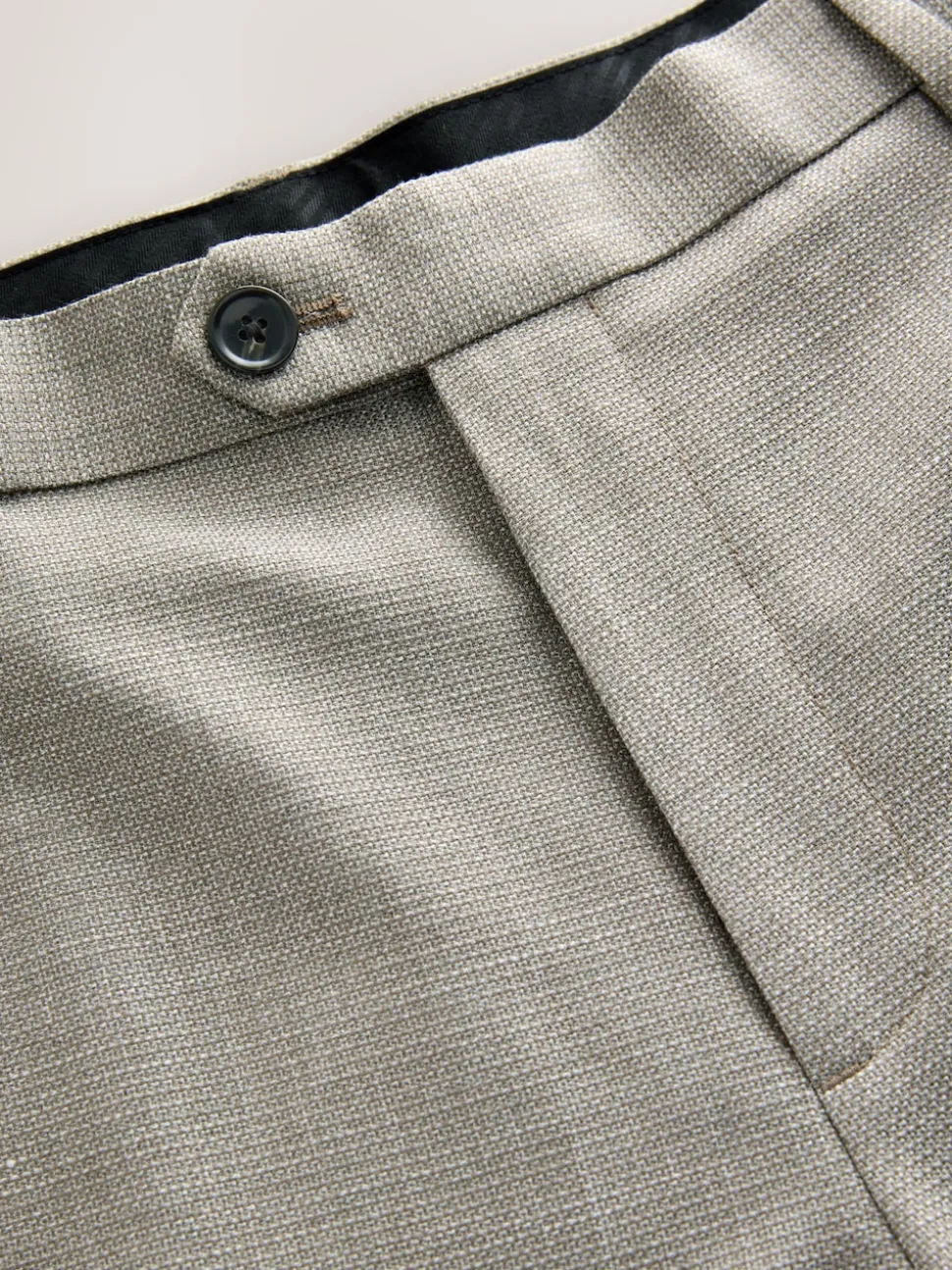 Neutral Regular Fit Smart Textured Trousers With Stretch Waistband