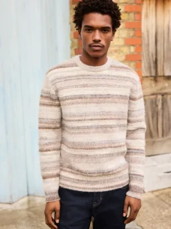 Neutral Regular Fit Stripe Crew Neck Jumper with Wool
