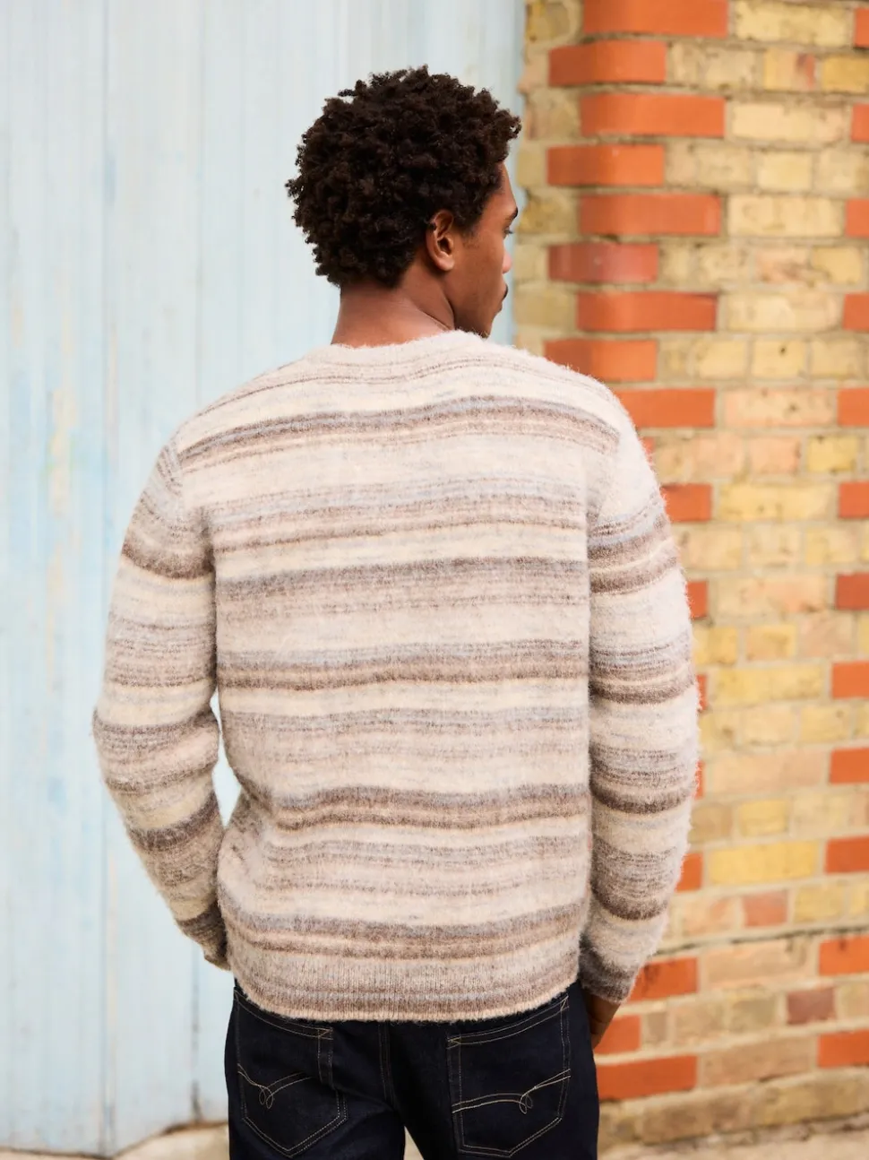 Neutral Regular Fit Stripe Crew Neck Jumper with Wool