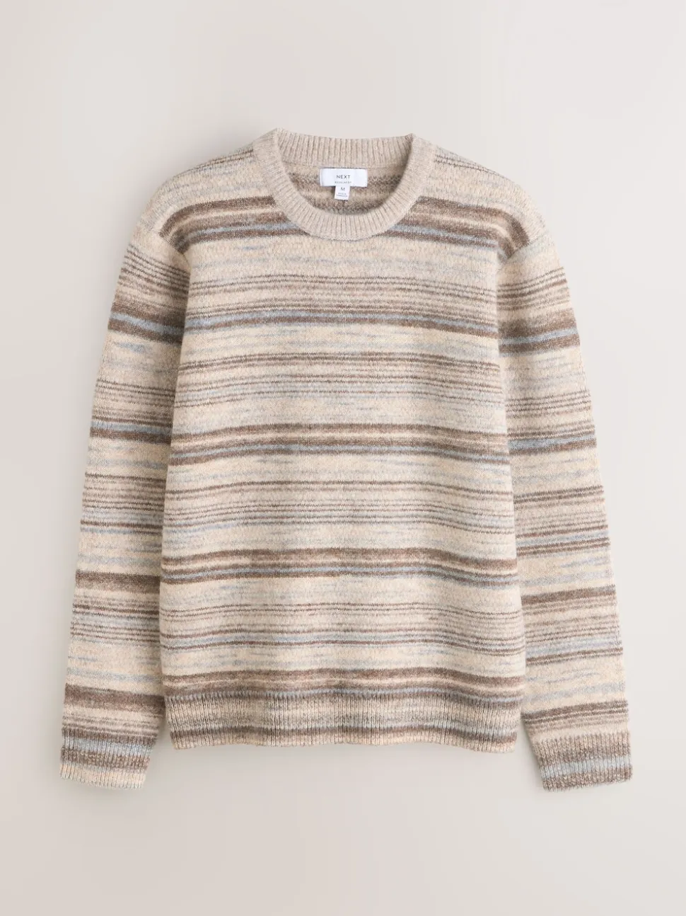 Neutral Regular Fit Stripe Crew Neck Jumper with Wool