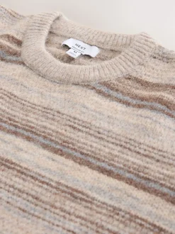 Neutral Regular Fit Stripe Crew Neck Jumper with Wool