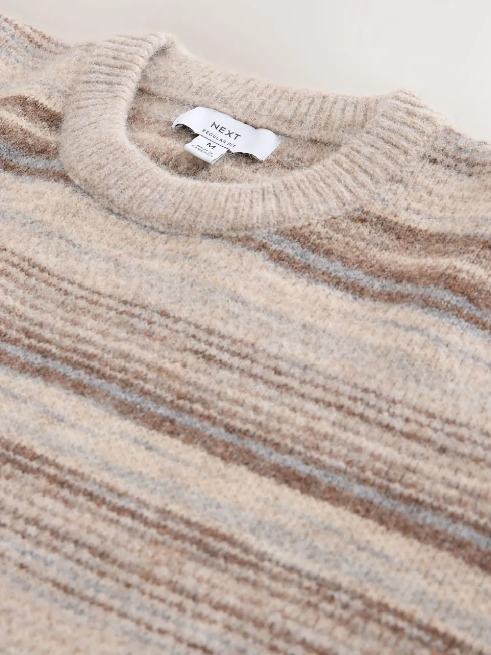Neutral Regular Fit Stripe Crew Neck Jumper with Wool