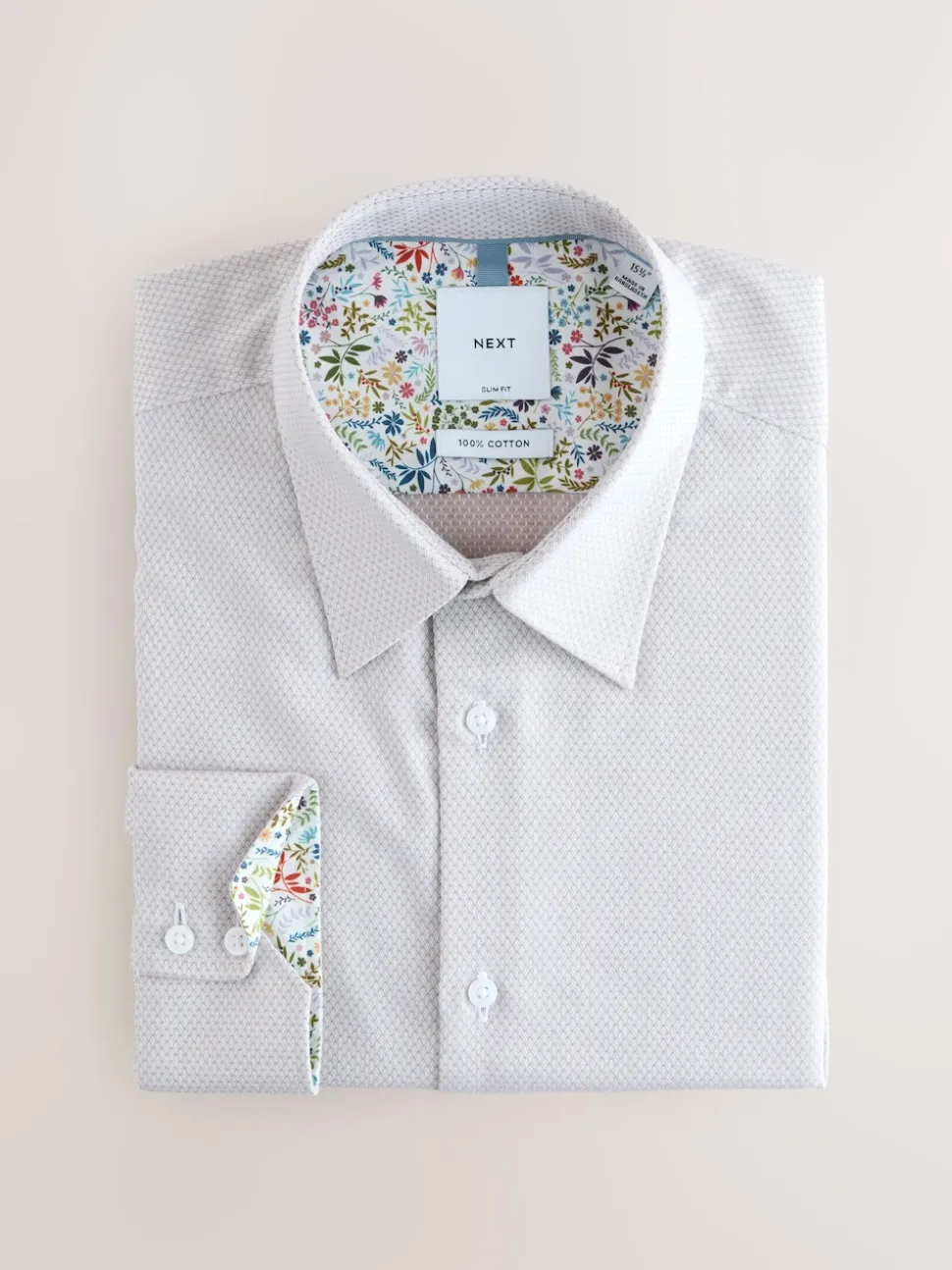 Neutral Regular Fit Textured Long Sleeve Formal Shirt with Trim