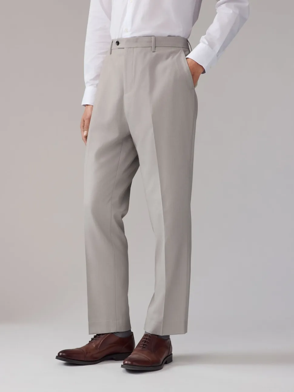 Neutral Regular Fit Textured Suit Trousers