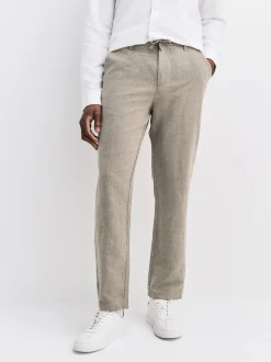 Neutral Regular Tapered Fit Linen Twill Trousers