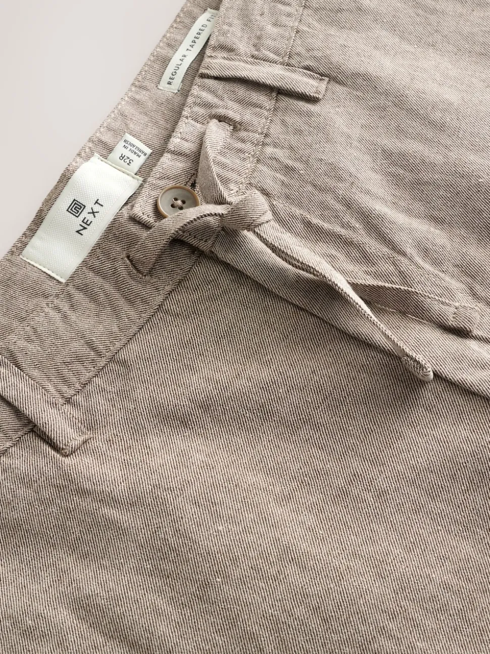 Neutral Regular Tapered Fit Linen Twill Trousers