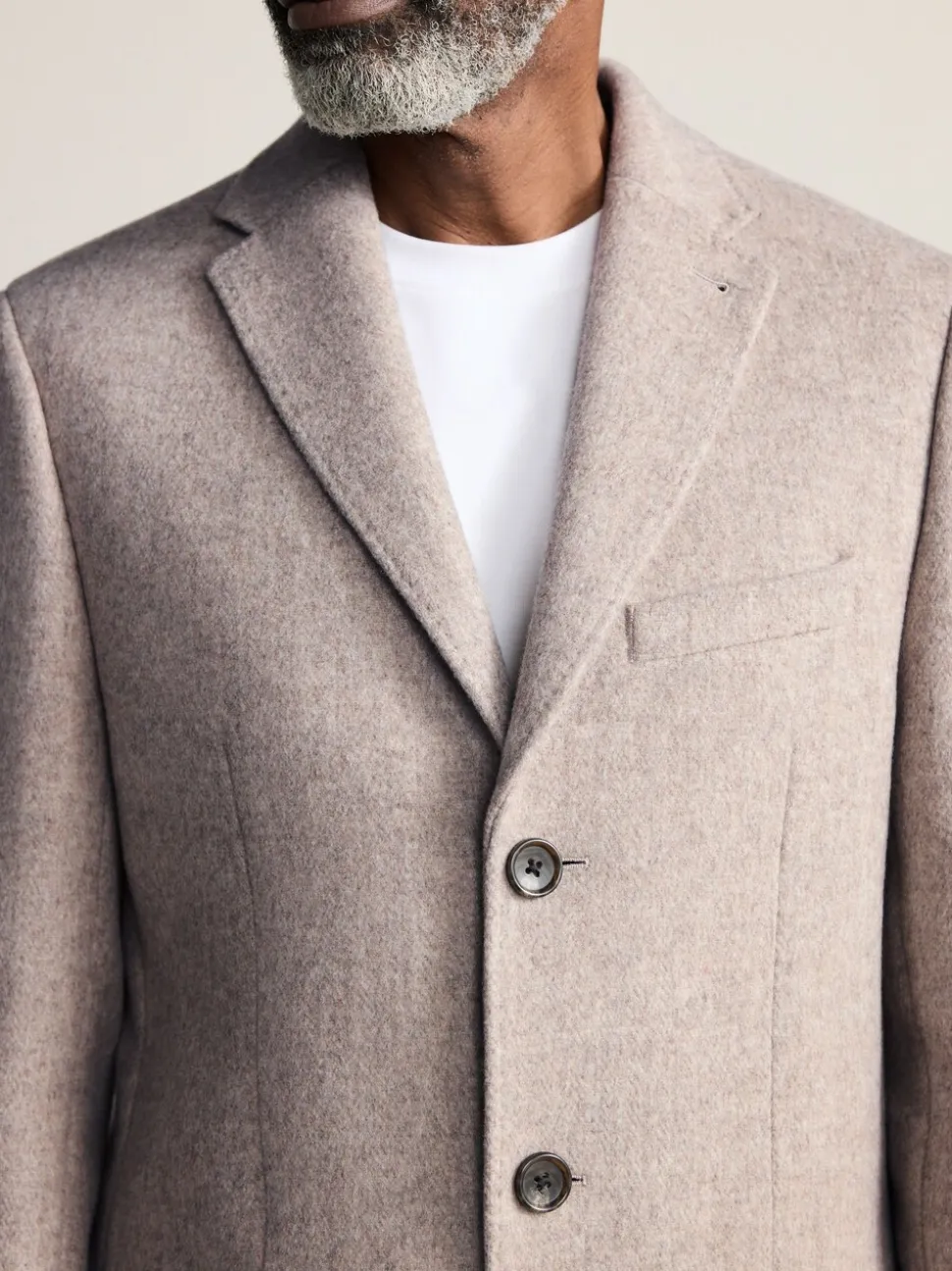 Neutral Signature Soft Touch Wool Rich Italian Fabric Epsom Overcoat With Cashmere