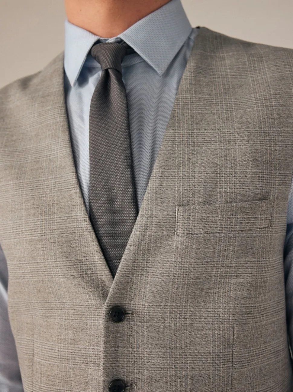 Neutral Slim Fit Check Suit Waistcoat