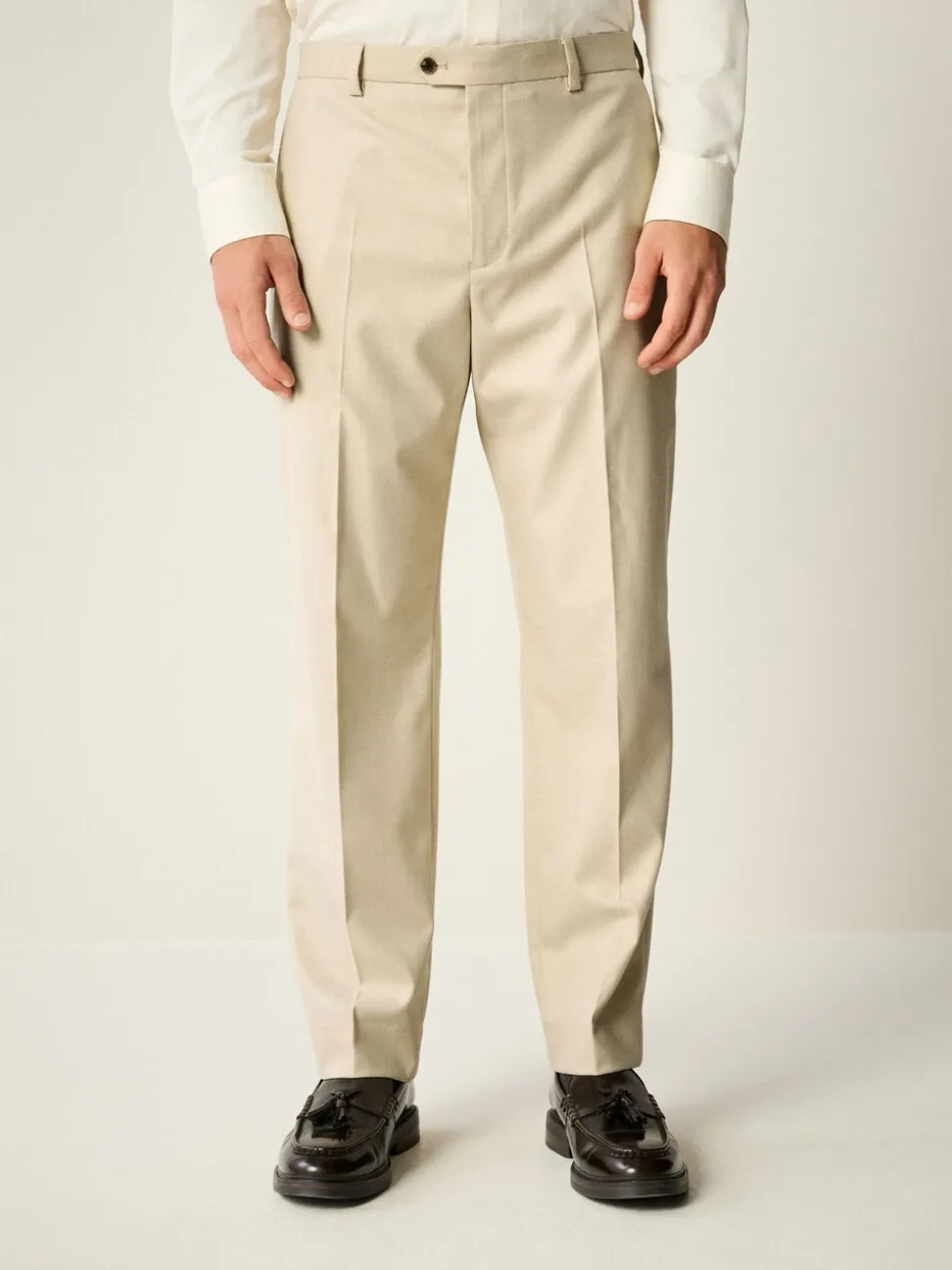 Neutral Slim Fit Flannel Suit Trousers