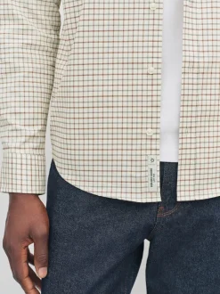 Neutral Slim Fit Long Sleeve Check Stretch Oxford Shirt