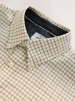 Neutral Slim Fit Long Sleeve Check Stretch Oxford Shirt