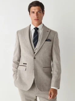 Neutral Slim Fit Nova Fides Italian Wool Blend Trimmed Textured Suit Jacket