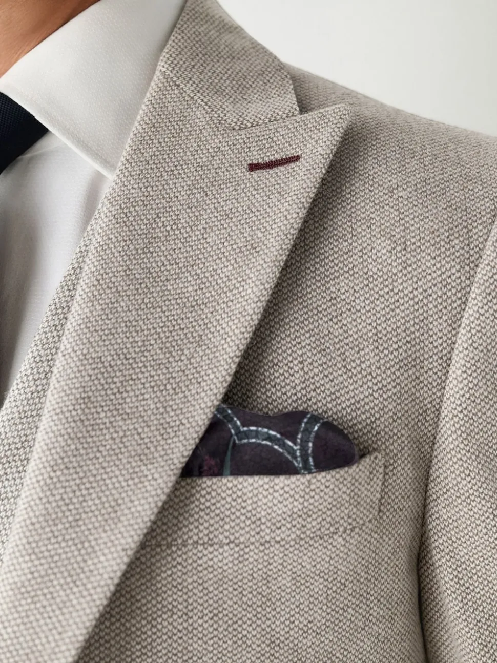 Neutral Slim Fit Nova Fides Italian Wool Blend Trimmed Textured Suit Jacket