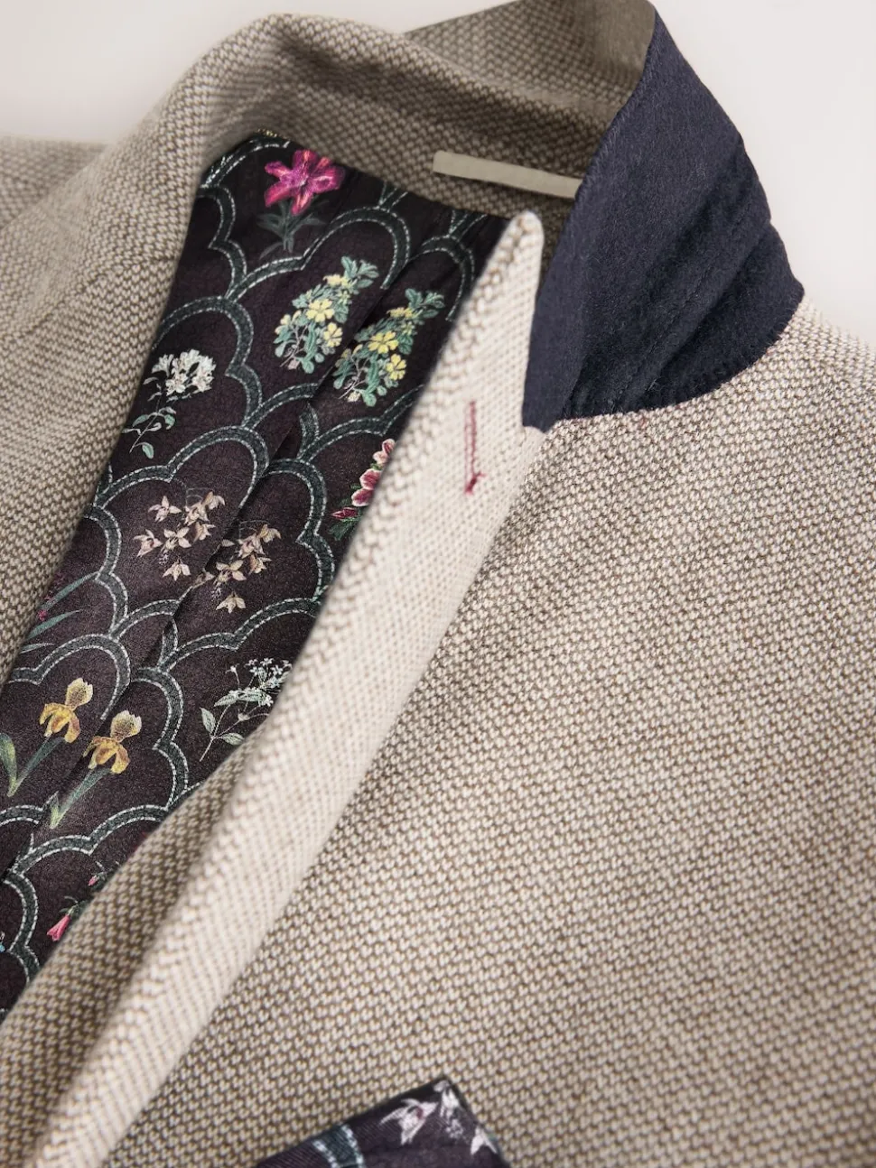 Neutral Slim Fit Nova Fides Italian Wool Blend Trimmed Textured Suit Jacket