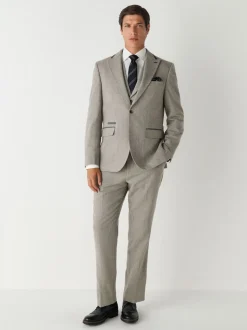 Neutral Slim Fit Nova Fides Italian Wool Blend Trimmed Textured Suit Waistcoat