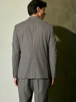 Neutral Slim Fit Striped Suit Jacket