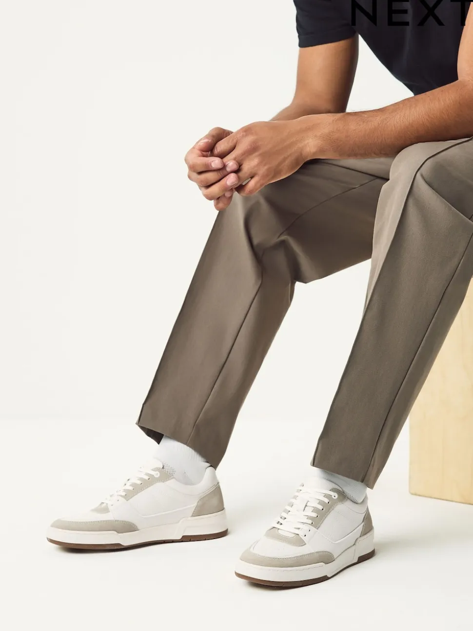Neutral Smart Casual Trainers with Suede Trim