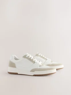 Neutral Smart Casual Trainers with Suede Trim