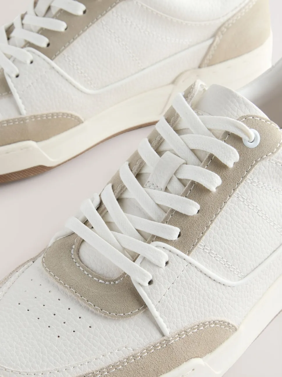 Neutral Smart Casual Trainers with Suede Trim