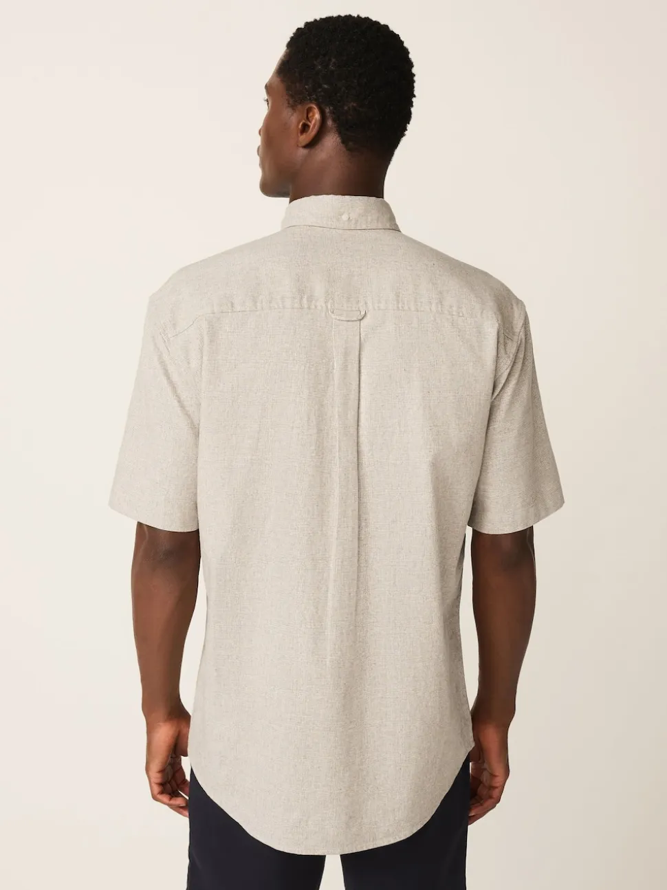 Neutral Standard Collar Cotton Linen Blend Short Sleeve Shirt