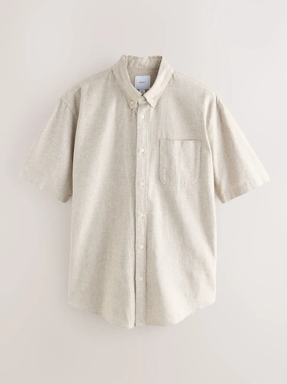 Neutral Standard Collar Cotton Linen Blend Short Sleeve Shirt