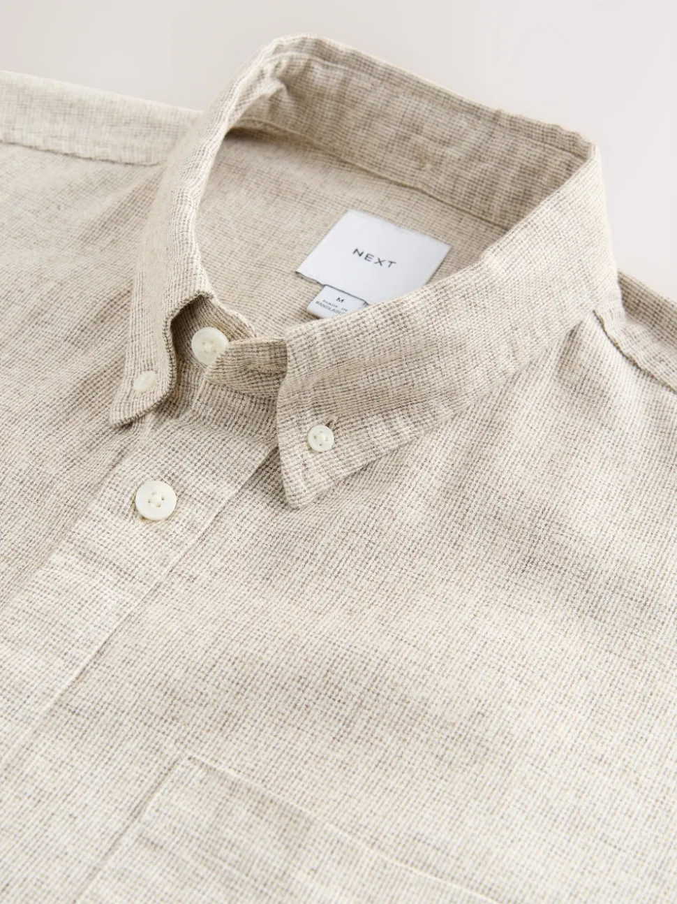 Neutral Standard Collar Cotton Linen Blend Short Sleeve Shirt