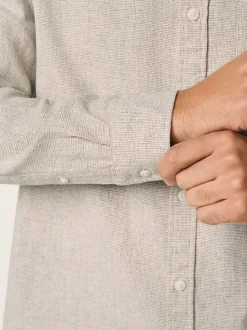 Neutral Standard Collar Cotton Linen Blend Long Sleeve Shirt