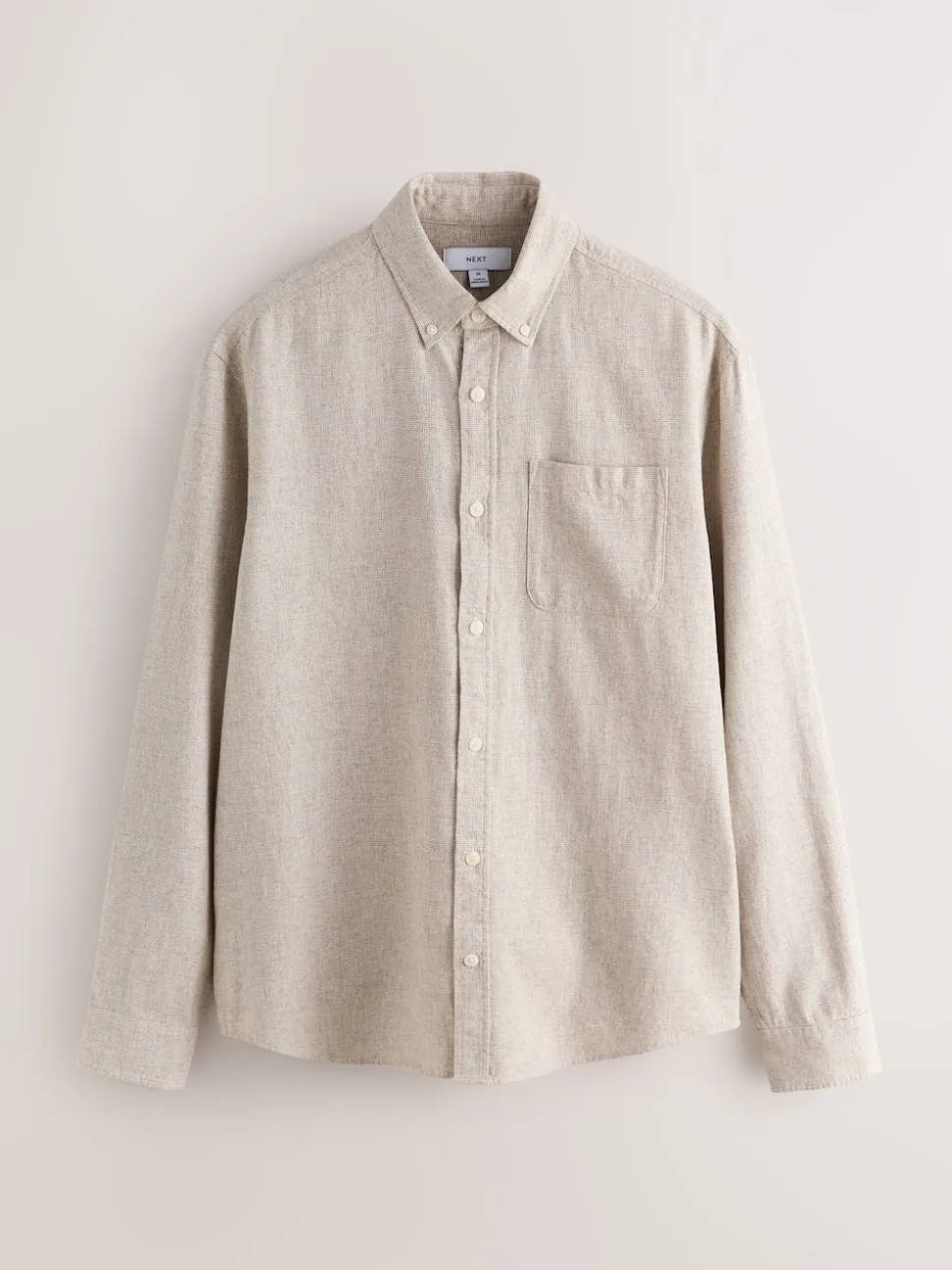 Neutral Standard Collar Cotton Linen Blend Long Sleeve Shirt