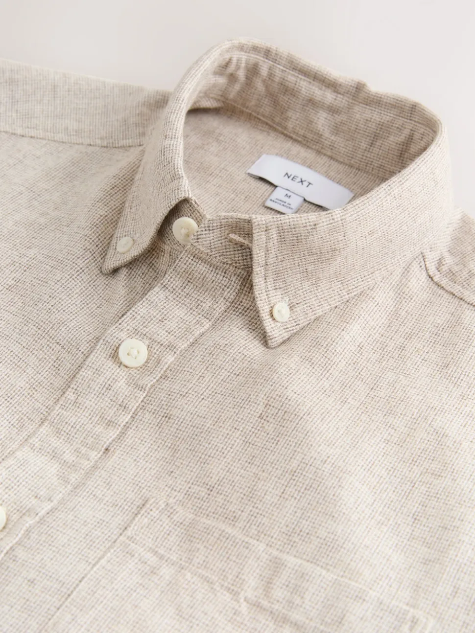Neutral Standard Collar Cotton Linen Blend Long Sleeve Shirt