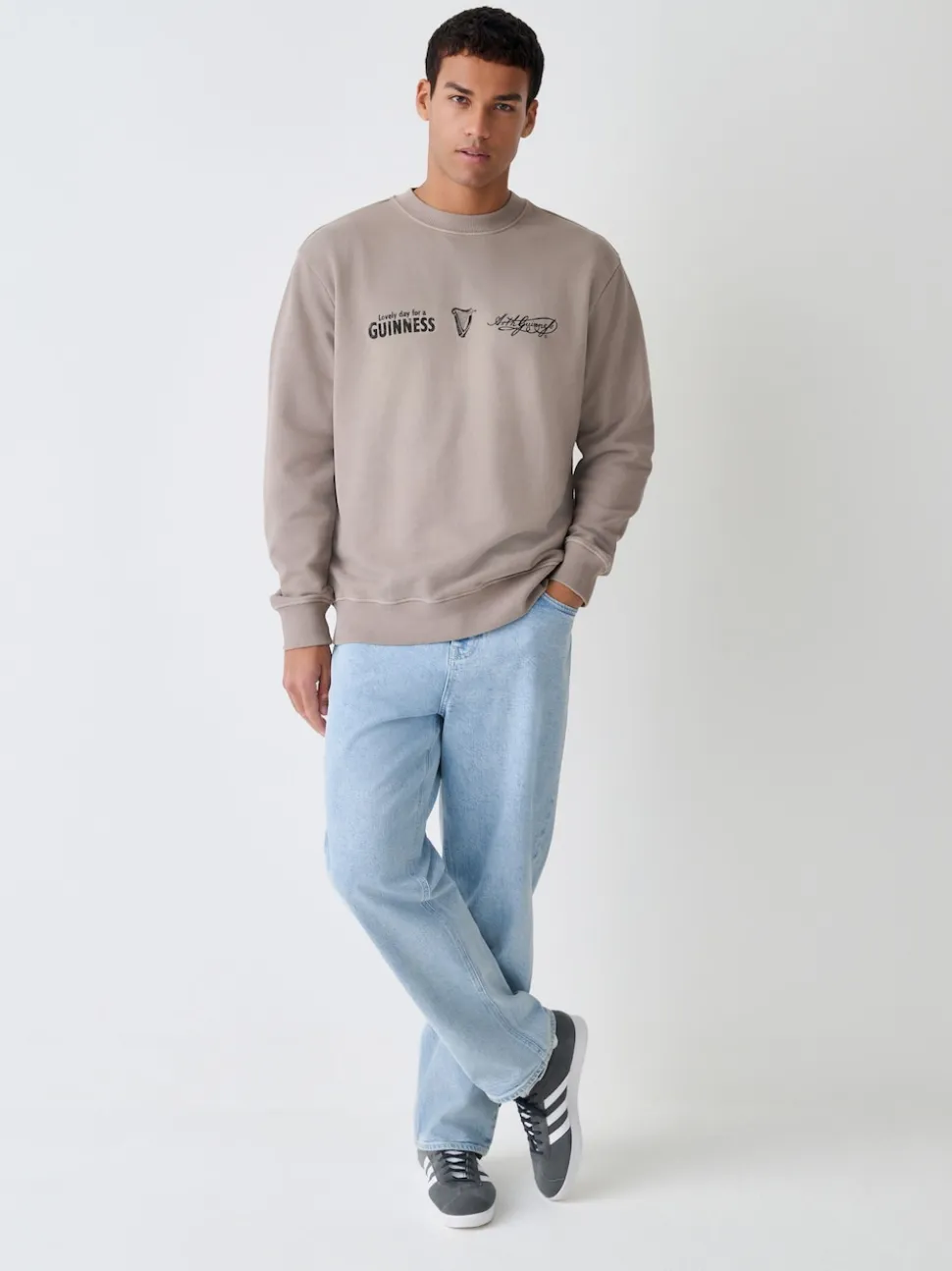 Neutral Stone Guinness Licence Graphic Crew Sweatshirt