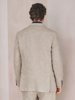 Neutral Tailored Fit Linen Blend Texture Suit Jacket