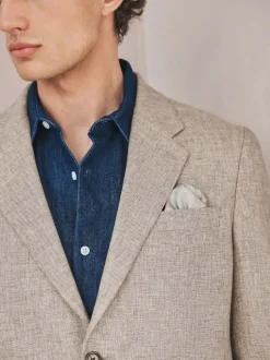 Neutral Tailored Fit Linen Blend Texture Suit Jacket