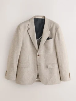 Neutral Tailored Fit Linen Blend Texture Suit Jacket