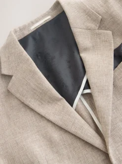 Neutral Tailored Fit Linen Blend Texture Suit Jacket