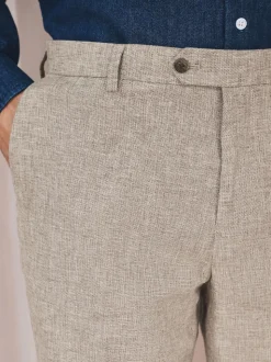 Neutral Tailored Fit Linen Blend Texture Suit Trousers
