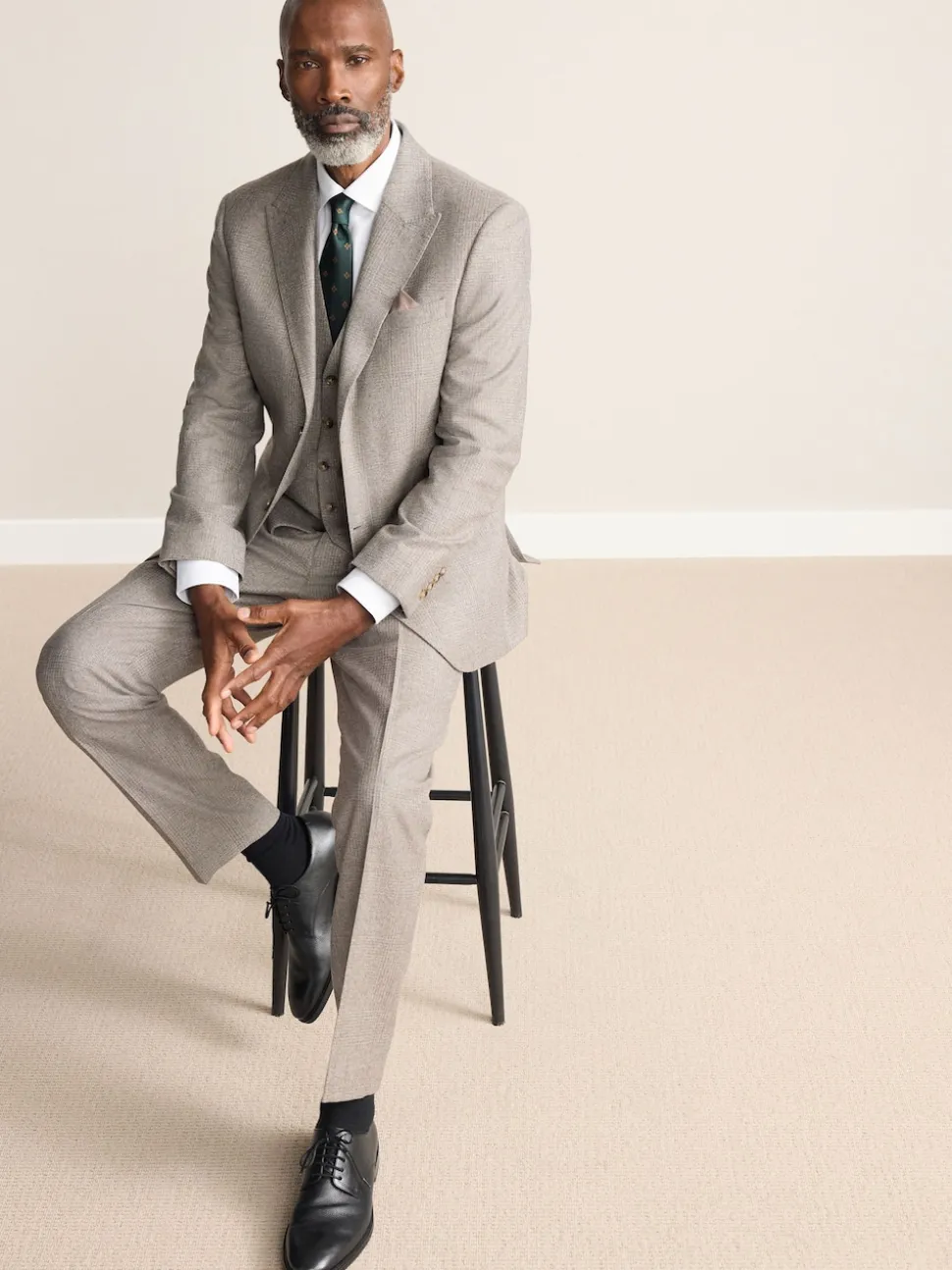 Neutral Tailored Fit Signature Marzotto 100% Italian Wool Check Suit Jacket