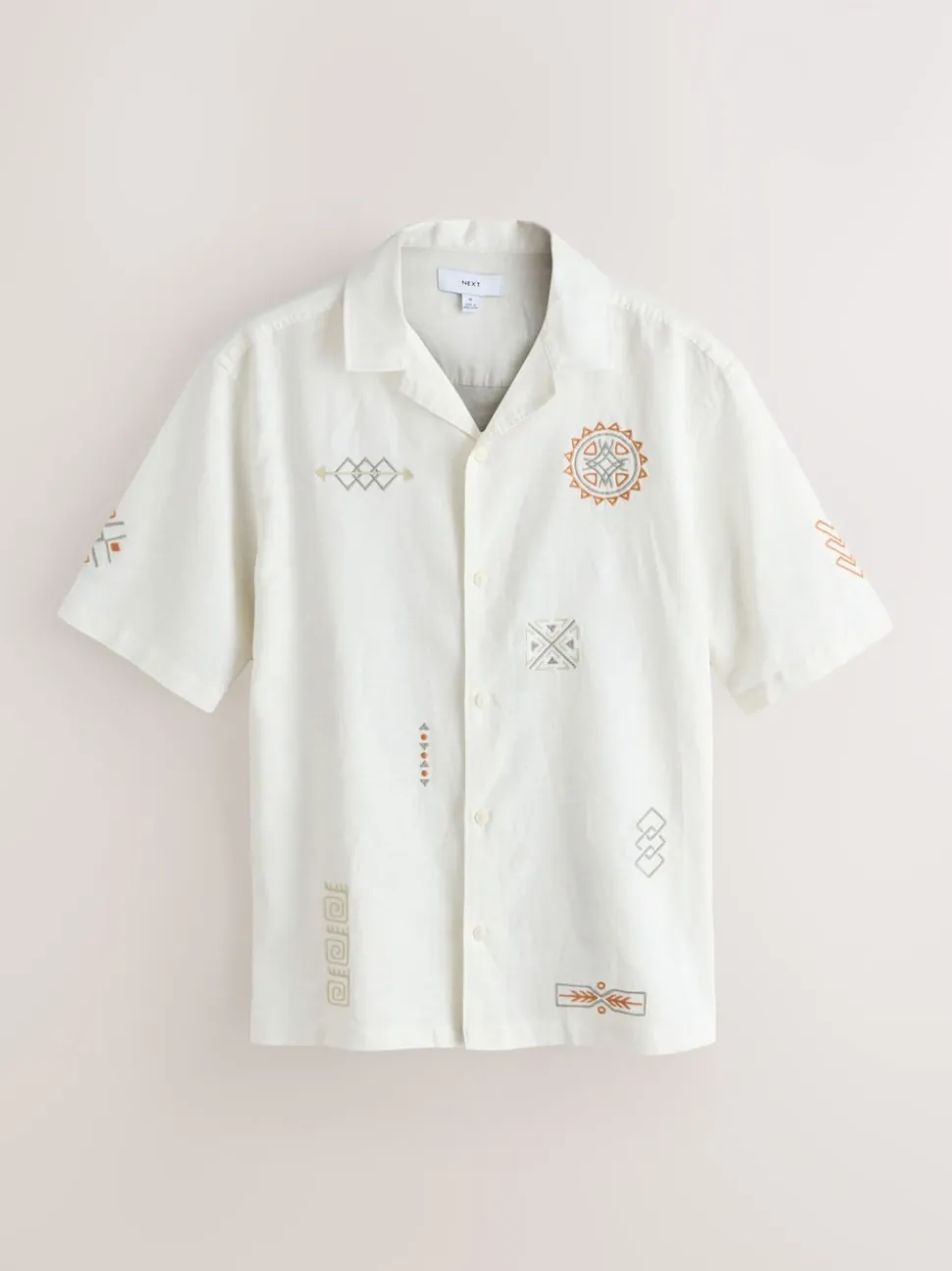 Neutral Textured Embroidered Navajo Style Short Sleeve Shirt