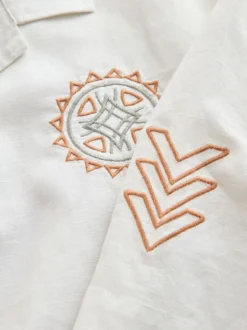 Neutral Textured Embroidered Navajo Style Short Sleeve Shirt