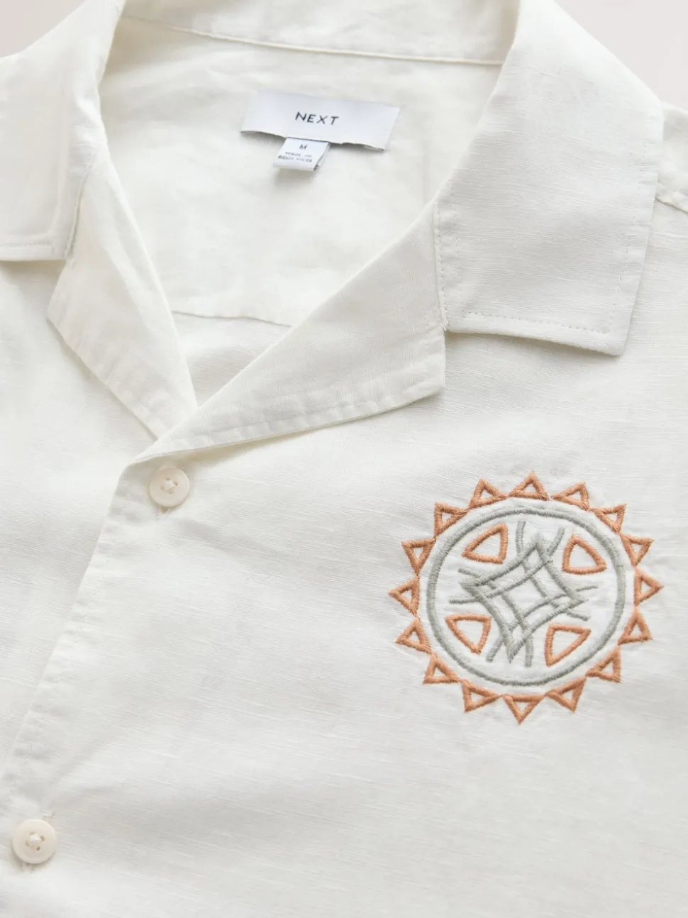 Neutral Textured Embroidered Navajo Style Short Sleeve Shirt