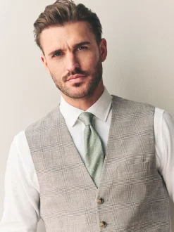 Neutral Tollegno Linen Blend Check Suit Waistcoat