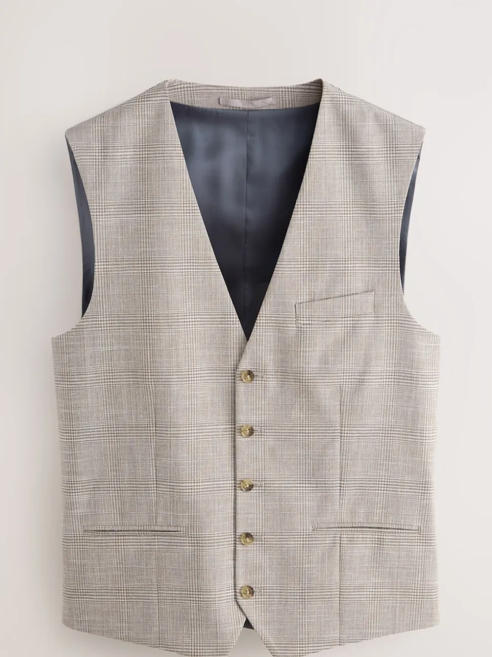Neutral Tollegno Linen Blend Check Suit Waistcoat