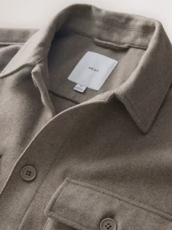 Neutral Twin Pocket Shacket Overshirt with Wool