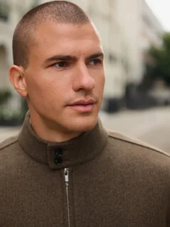 Neutral Wool Look Borg Lined Harrington Jacket