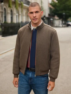 Neutral Wool Look Borg Lined Harrington Jacket