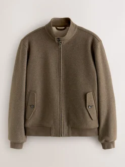 Neutral Wool Look Borg Lined Harrington Jacket