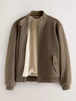 Neutral Wool Look Borg Lined Harrington Jacket