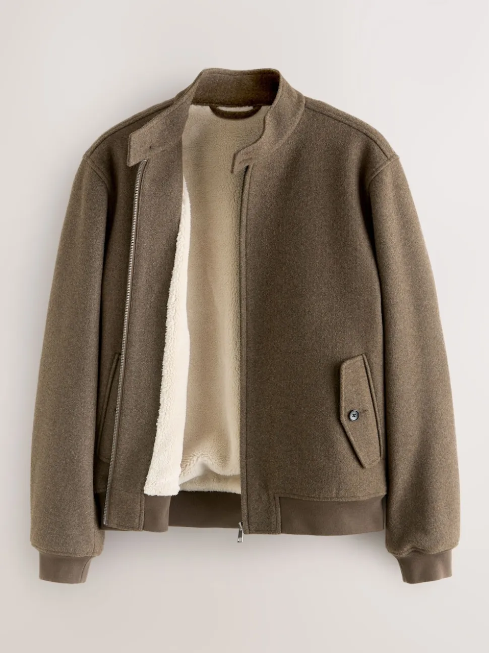 Neutral Wool Look Borg Lined Harrington Jacket